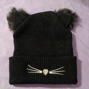 Black Cat Winter Knit Cap with Ears